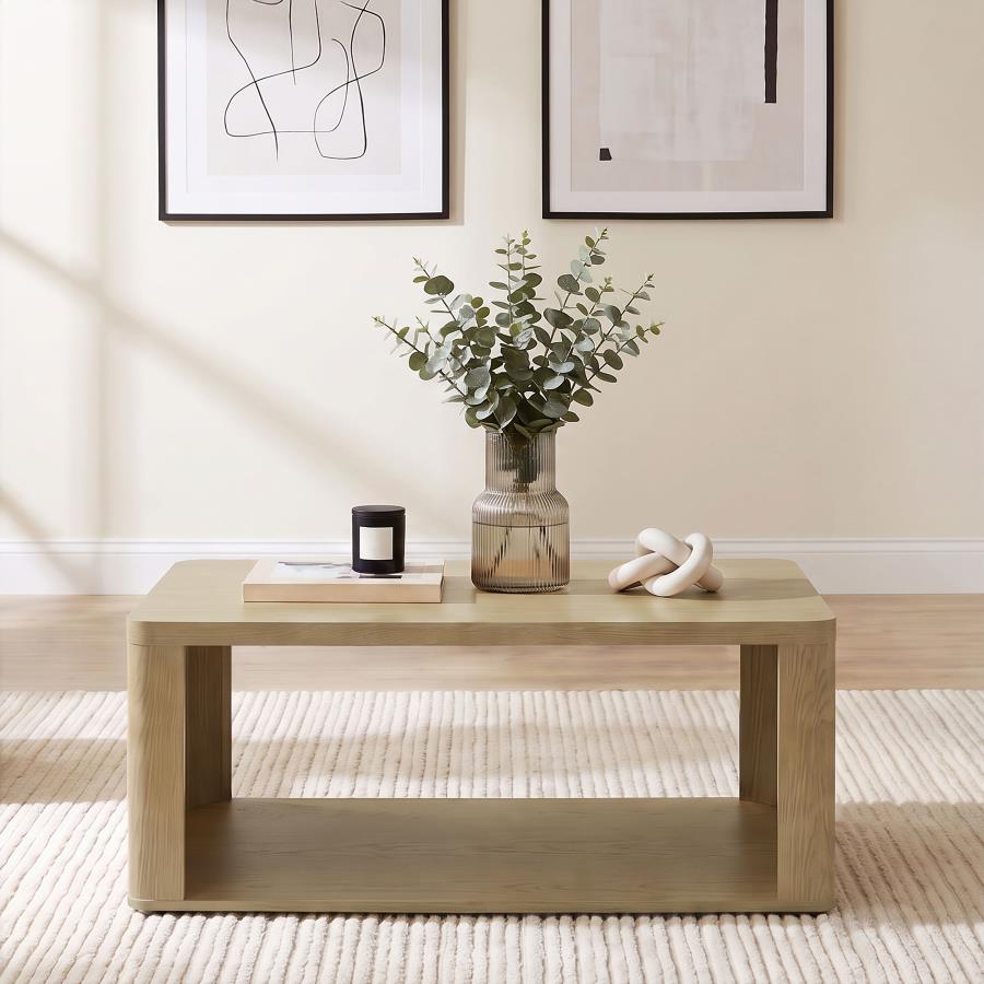 Alsina Greige Rectangular Coffee Table with Open Shelf by Coaster at Eve Furniture