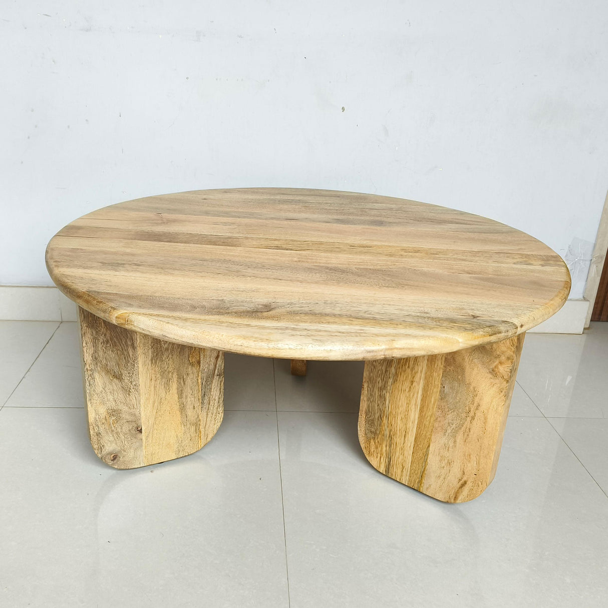 Dale Natural Mango Sculptural Round Solid Mango Wood Coffee Table