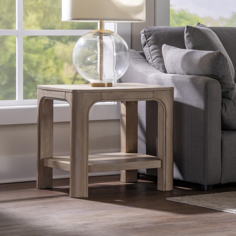 Solano Weathered Mango Square Wood Side End Table with Shelf