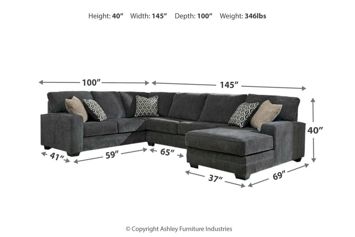 Tracling Slate 3-Piece Sectional with Ottoman