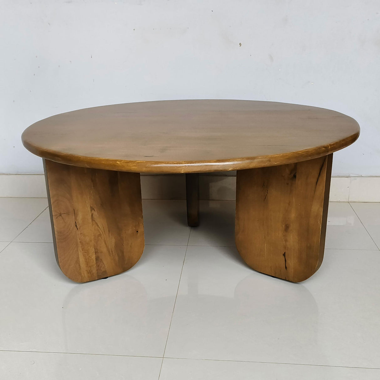 Dale Honey Mango Sculptural Round Solid Mango Wood Coffee Table
