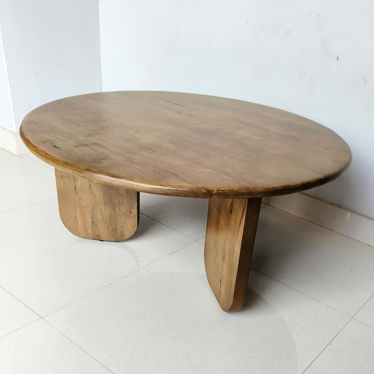 Dale Honey Mango Sculptural Round Solid Mango Wood Coffee Table