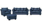 Darcy Blue Sofa, Loveseat, Chair and Ottoman