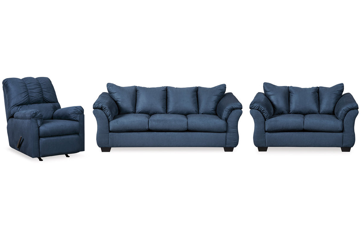 Darcy Blue Sofa, Loveseat and Recliner