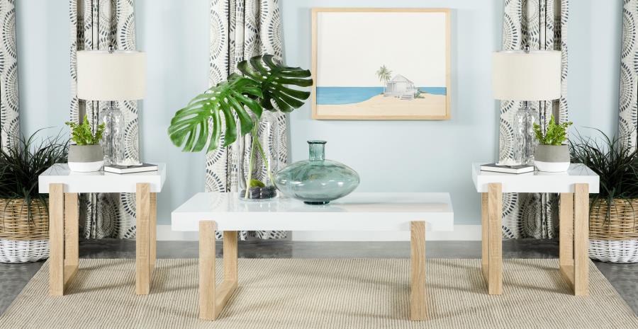 Pala White 3-Piece High Gloss Coffee and End Table Set by Coaster at Eve Furniture