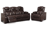 Warnerton Chocolate Power Reclining Sofa and Recliner