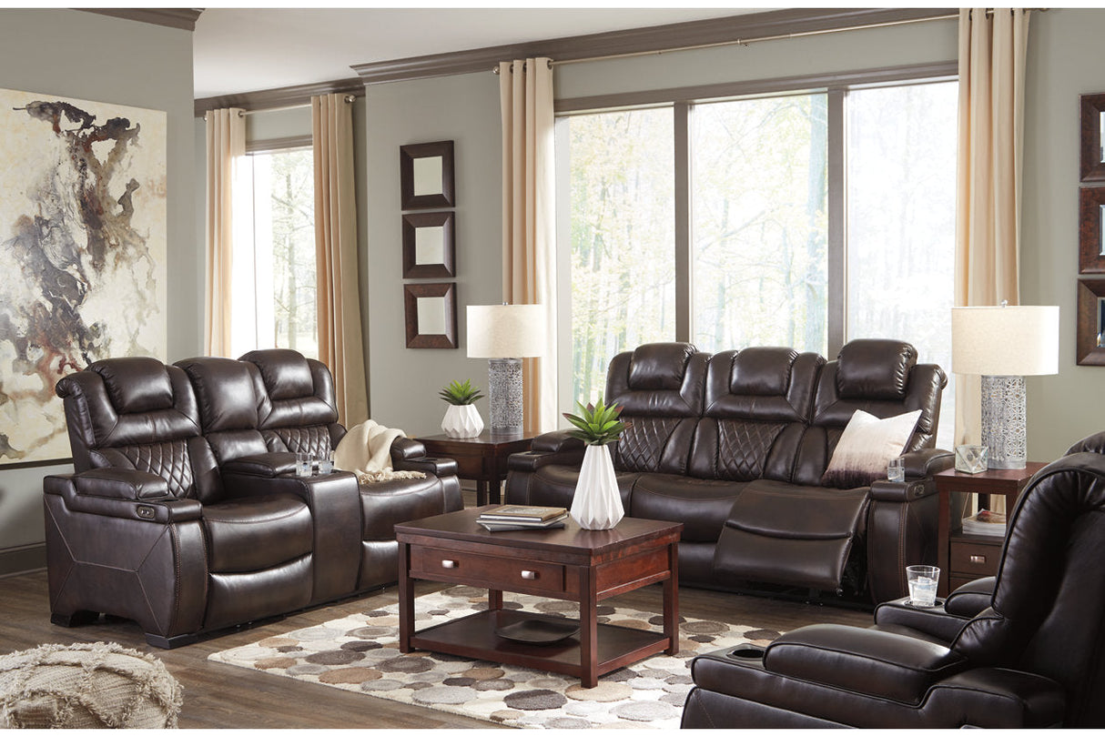 Warnerton Chocolate Power Reclining Loveseat with Console