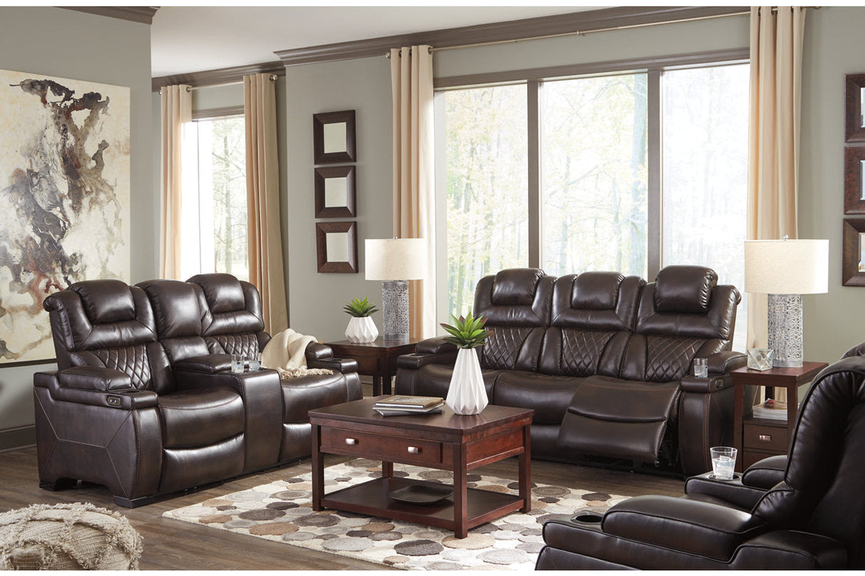 Warnerton Chocolate Power Reclining Sofa and Loveseat with Power Recliner