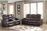 Warnerton Chocolate Power Reclining Loveseat with Console