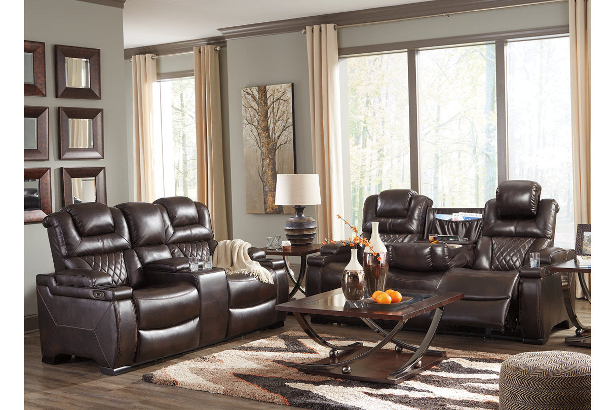 Warnerton Chocolate Power Reclining Loveseat with Console