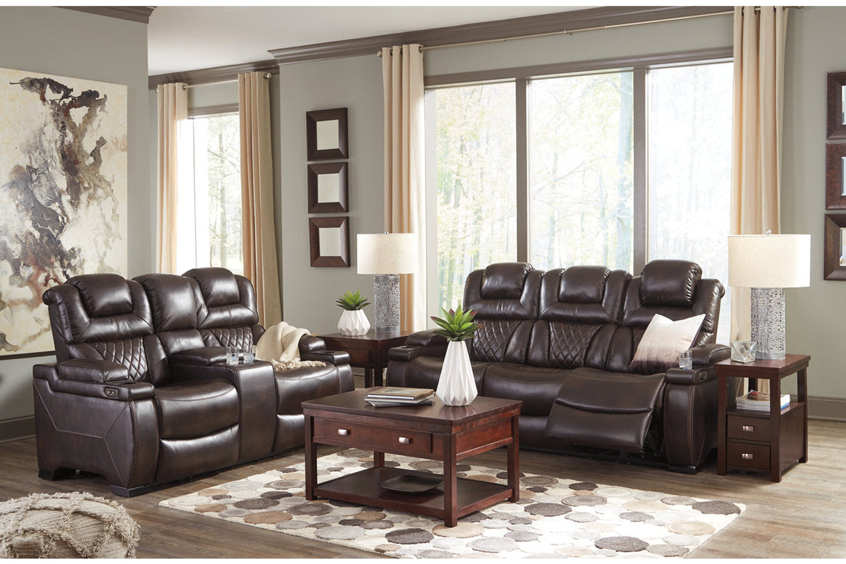 Warnerton Chocolate Power Reclining Loveseat with Console