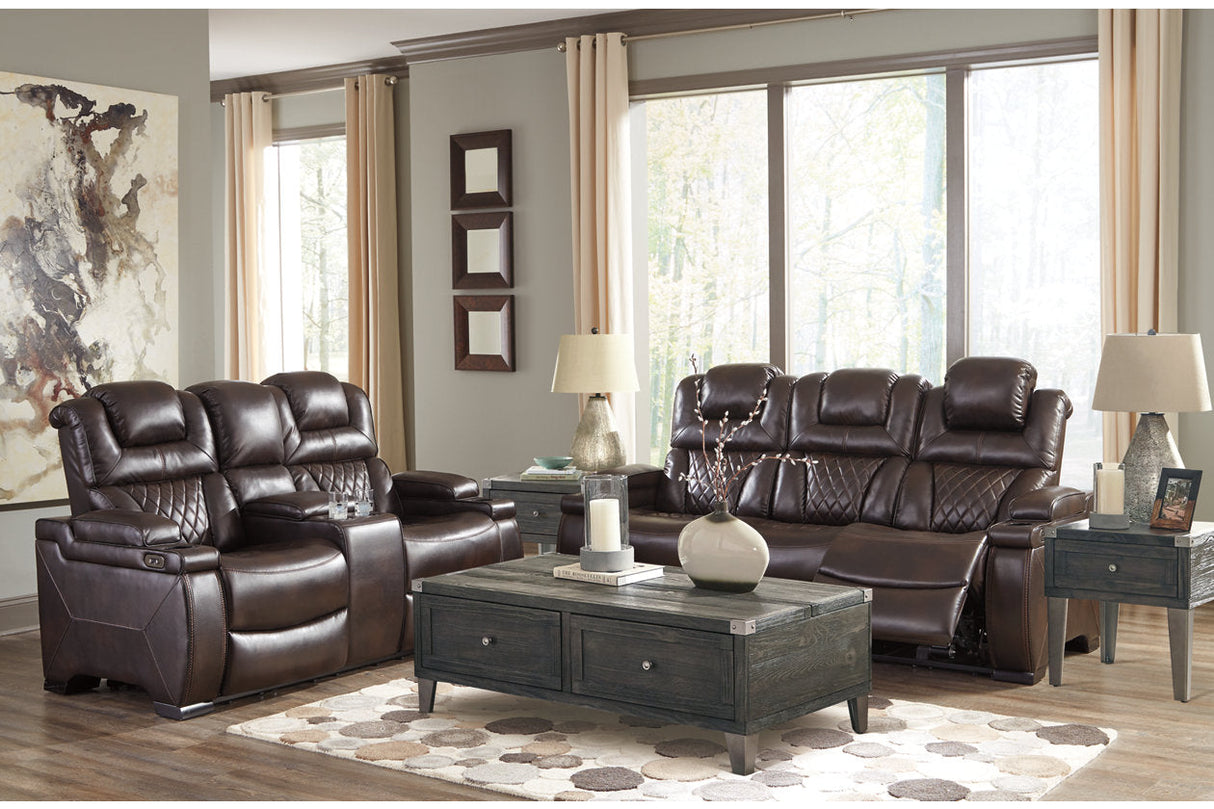 Warnerton Chocolate Power Reclining Sofa and Loveseat