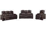 Warnerton Chocolate Power Reclining Sofa and Loveseat with Power Recliner