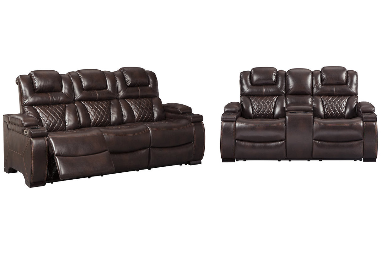 Warnerton Chocolate Power Reclining Sofa and Loveseat