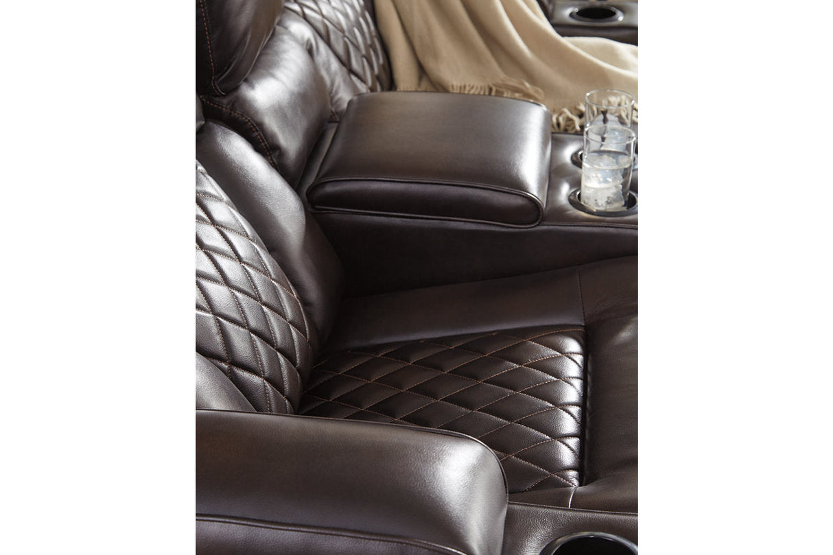 Warnerton Chocolate Power Reclining Sofa and Loveseat