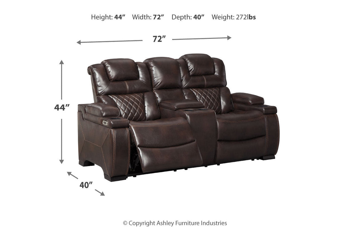 Warnerton Chocolate Power Reclining Sofa and Loveseat