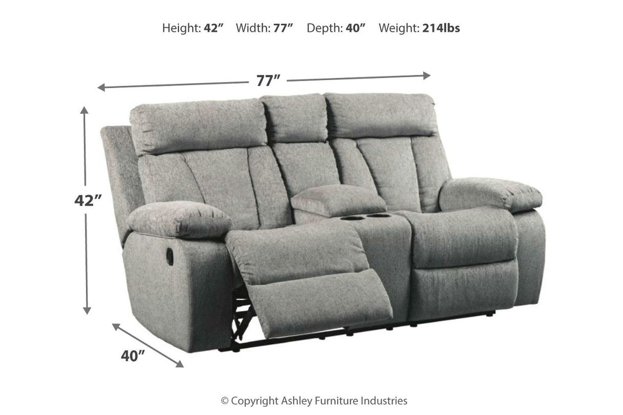 Mitchiner Fog Reclining Loveseat with Console