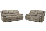 Draycoll Pewter Power Reclining Sofa and Loveseat