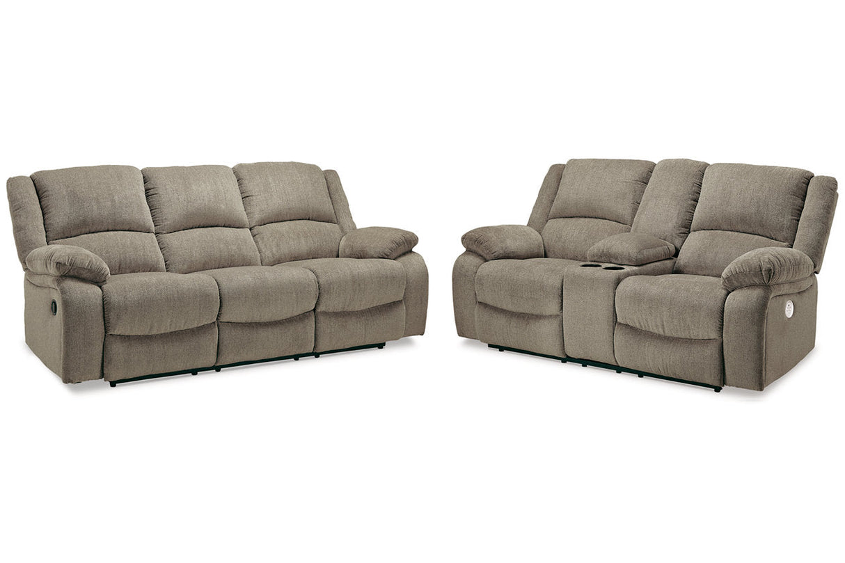 Draycoll Pewter Reclining Sofa and Power Reclining Loveseat