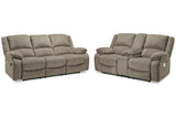 Draycoll Pewter Reclining Sofa and Power Reclining Loveseat