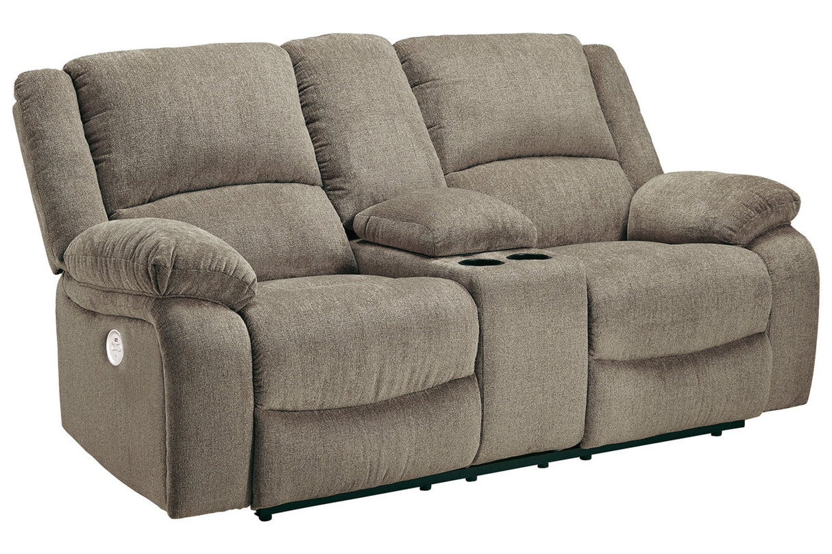 Draycoll Pewter Power Reclining Loveseat with Console