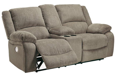 Draycoll Pewter Power Reclining Loveseat with Console