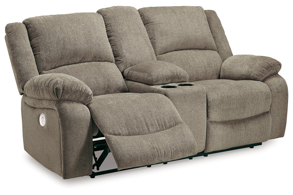 Draycoll Pewter Reclining Sofa and Power Reclining Loveseat