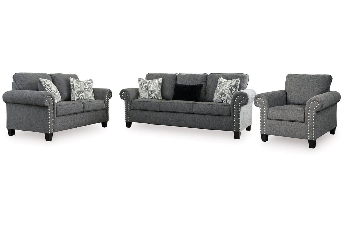 Agleno Charcoal Sofa, Loveseat and Chair