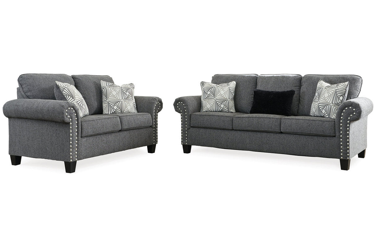 Agleno Charcoal Sofa and Loveseat