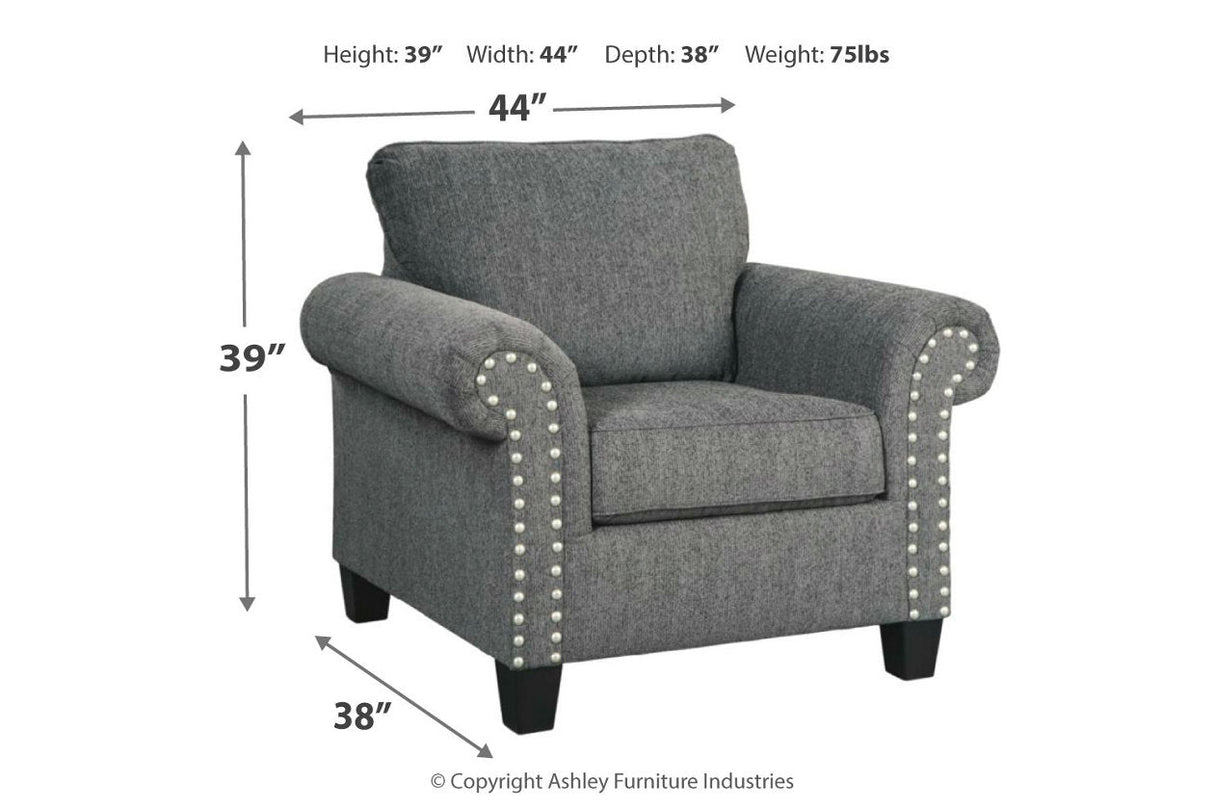 Agleno Charcoal Sofa, Loveseat and Chair