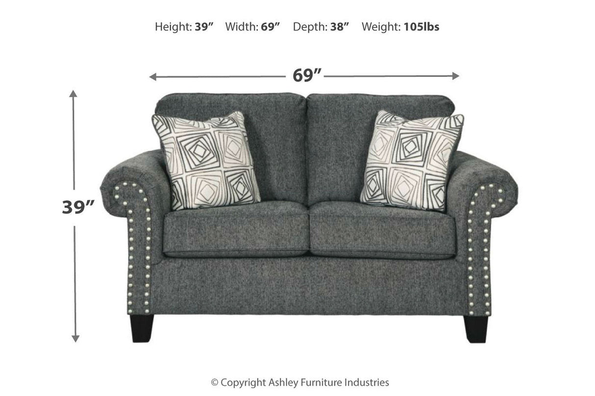 Agleno Charcoal Sofa, Loveseat, Chair and Ottoman