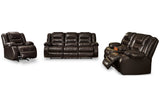 Vacherie Chocolate Reclining Sofa, Power Loveseat and Recliner