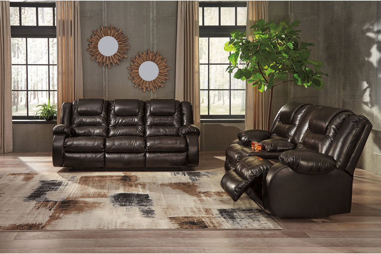 Vacherie Chocolate Reclining Sofa, Power Loveseat and Recliner