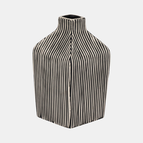 8" Lines Square Vase, Black/white