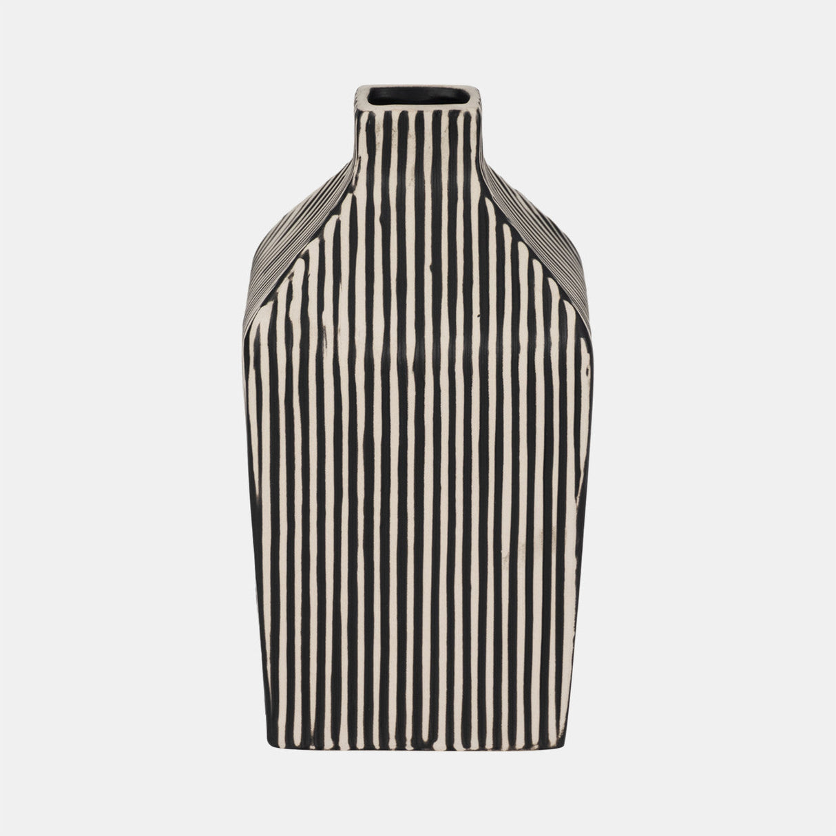 8" Lines Square Vase, Black/white