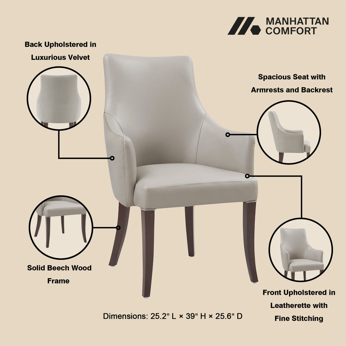 8-Piece Connie Dining Chair and Arm Chair in Light Grey by Manhattan Comfort at Eve Furniture