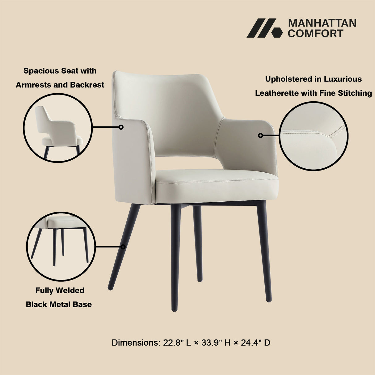 8-Piece Tremont Dining Chair in Stone by Manhattan Comfort at Eve Furniture