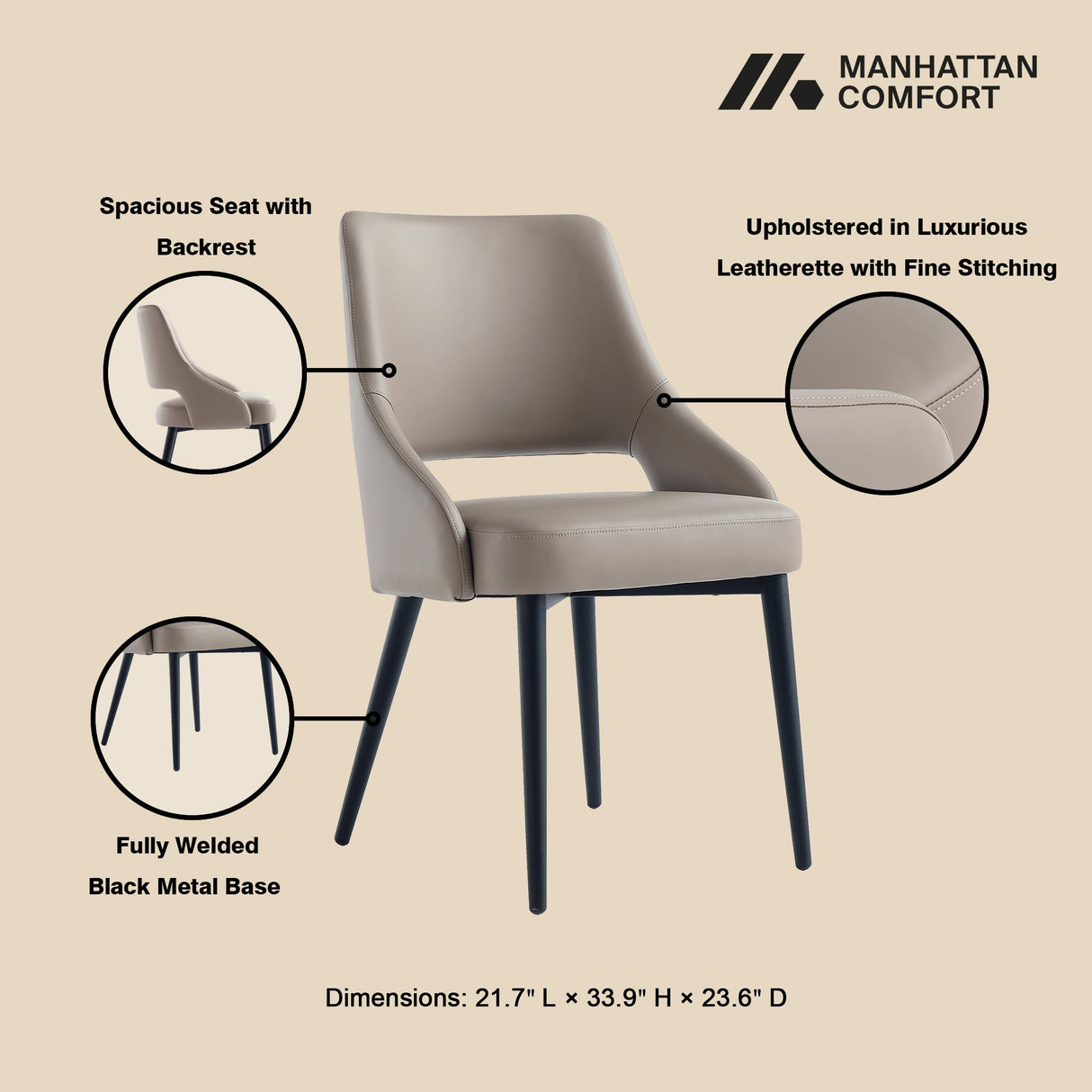 8-Piece Tremont Dining Chair in Taupe by Manhattan Comfort at Eve Furniture