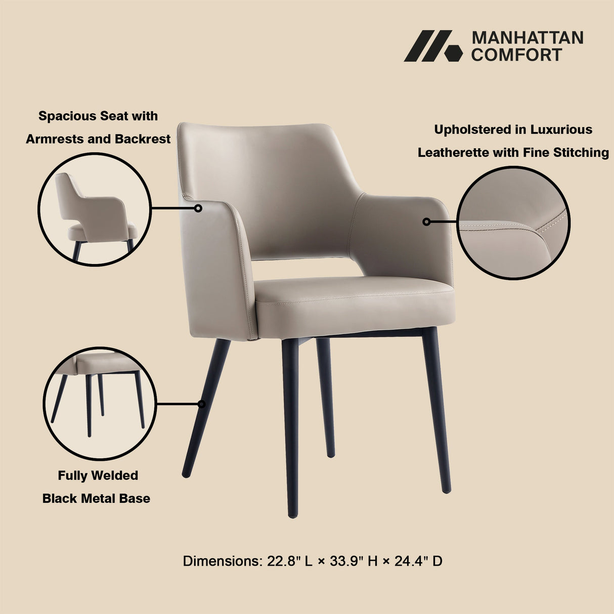 8-Piece Tremont Dining Chair in Taupe by Manhattan Comfort at Eve Furniture