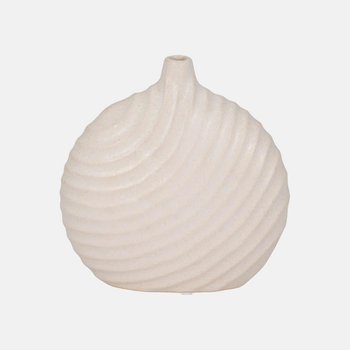 8" Round Swirled Matte Vase, White