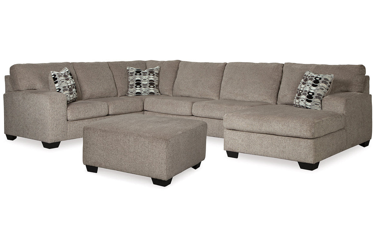 Ballinasloe Platinum 3-Piece Sectional and Ottoman