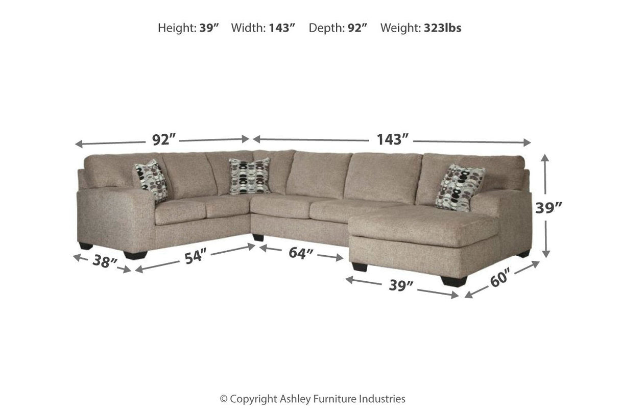 Ballinasloe Platinum 3-Piece Sectional with Chaise