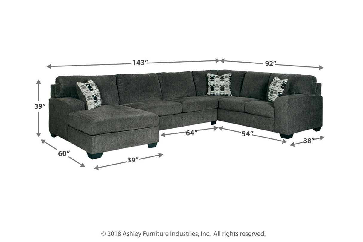 Ballinasloe Smoke 3-Piece Sectional, Recliner and Ottoman