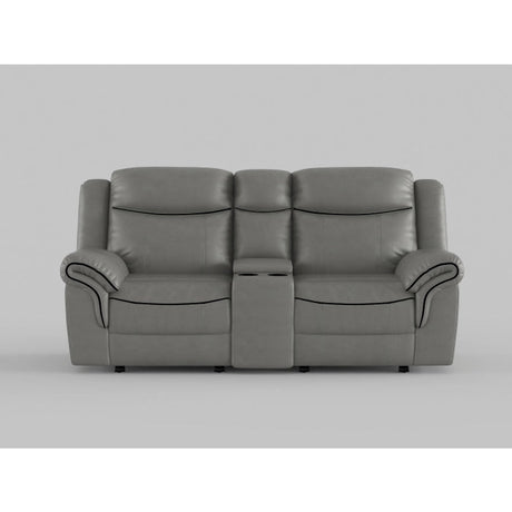 Aram Gray Faux Leather Double Glider Reclining Loveseat with Center Console, Receptacles and USB Ports