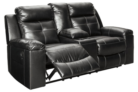 Kempten Black Reclining Loveseat with Console