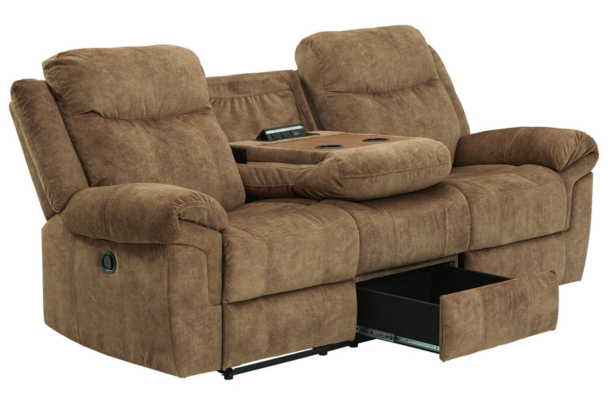 Huddle-Up Nutmeg Reclining Sofa with Drop Down Table