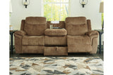 Huddle-Up Nutmeg Reclining Sofa with Drop Down Table