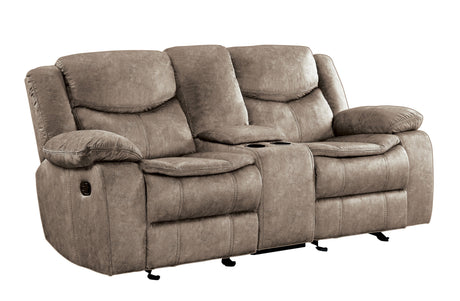 Bastrop Brown Fabric Double Glider Reclining Loveseat with Center Console