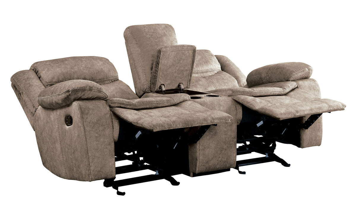 Bastrop Brown Fabric Double Glider Reclining Loveseat with Center Console