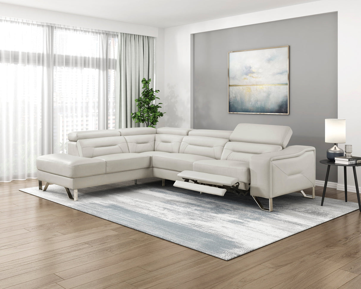 Ventura Light Gray Leather Left Side Chaise Sectional with Adjustable Headrests by Homelegance at Eve Furniture